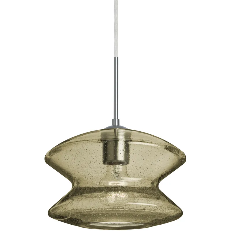 Zen 1 Light Satin Nickel Pendant Ceiling Light in Latte Bubble Glass