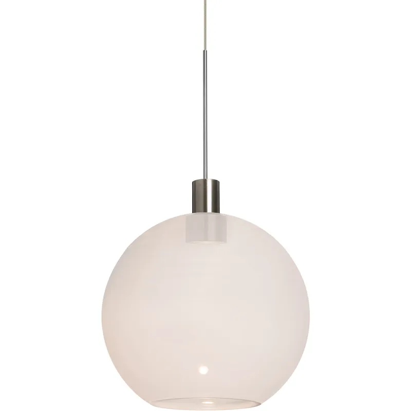 Newton 1 Light Satin Nickel Pendant Ceiling Light in Milky White Glass