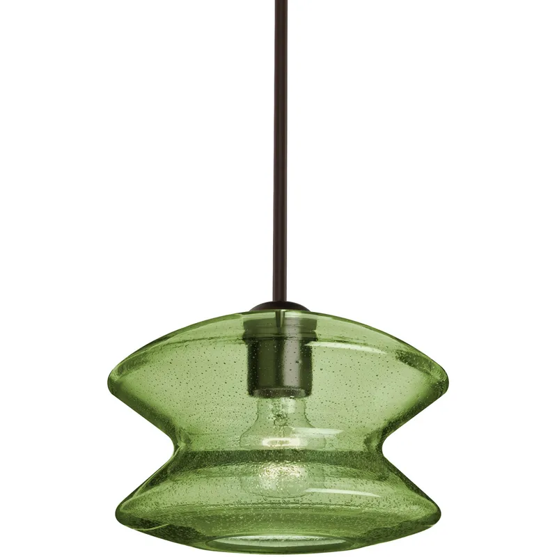 Zen 1 Light Bronze Pendant Ceiling Light in Moss Bubble Glass