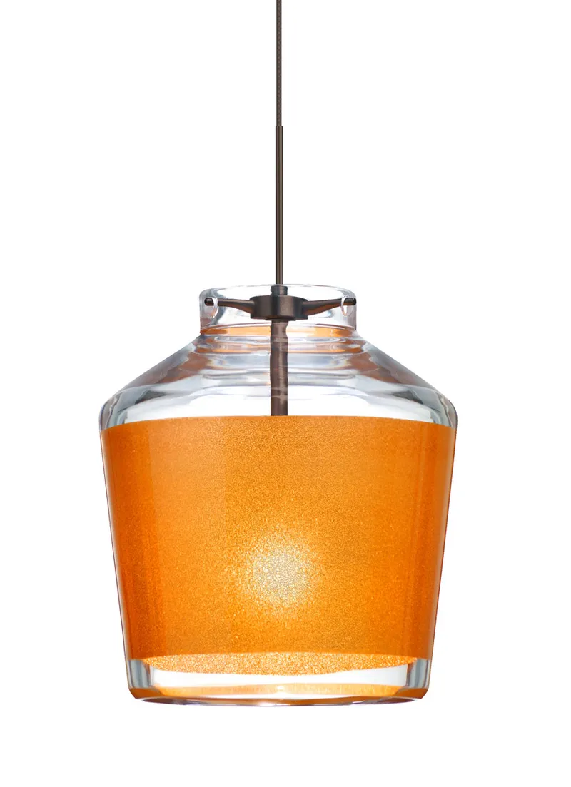 Pica 6 1 Light Bronze Pendant Ceiling Light in Incandescent, Gold Sand Glass