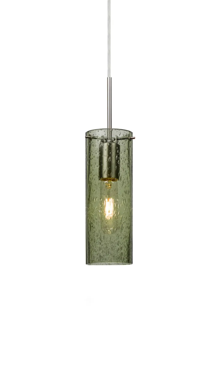 Juni 10 1 Light Satin Nickel Pendant Ceiling Light in Moss Bubble Glass