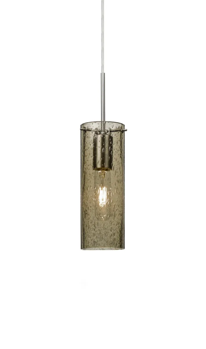 Juni 10 1 Light Satin Nickel Pendant Ceiling Light in Latte Bubble Glass