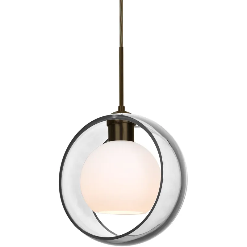 Mana 1 Light Bronze Cord Pendant Ceiling Light in Incandescent, Clear/Opal Glass
