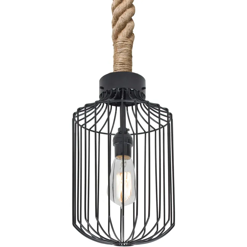 Sultana 1 Light Black Rope Pendant Ceiling Light