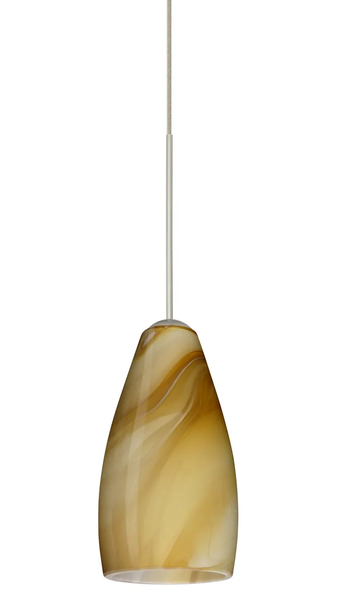 Karli 1 Light Satin Nickel Pendant Ceiling Light in Honey Glass, Halogen
