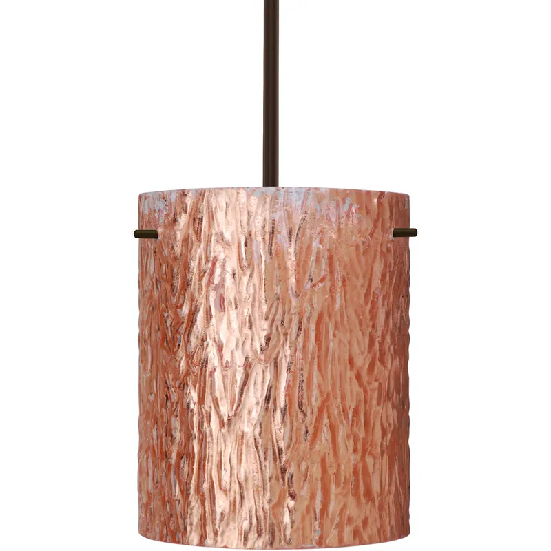 Tamburo 8 LED Bronze Stem Pendant Ceiling Light in Stone Copper Foil Glass