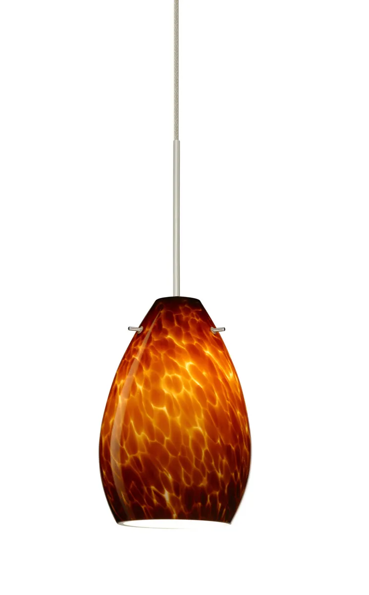 Pera 1 Light Satin Nickel Pendant Ceiling Light in Amber Cloud Glass, Incandescent