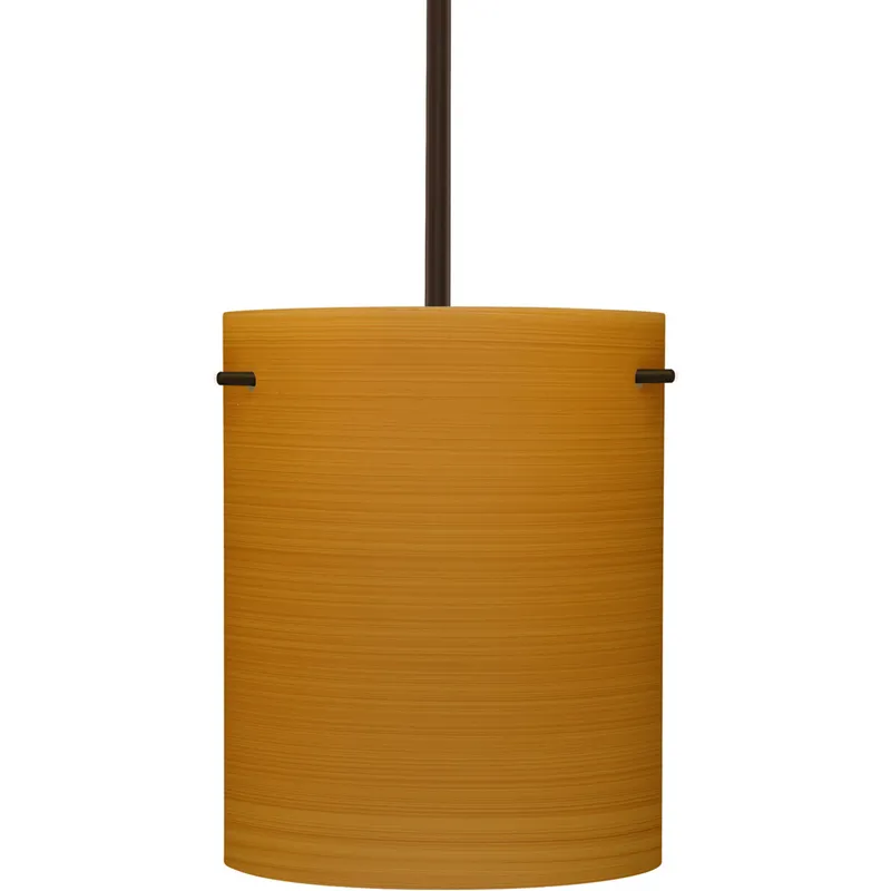 Tamburo 8 LED Bronze Stem Pendant Ceiling Light in Oak Glass