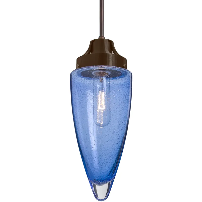 Sulu 1 Light Bronze Pendant Ceiling Light in Blue Bubble Glass
