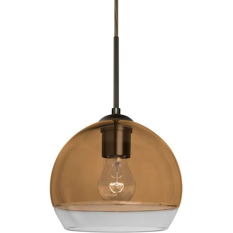 Ally 1 Light Bronze Pendant Ceiling Light in Amber and Clear Glass