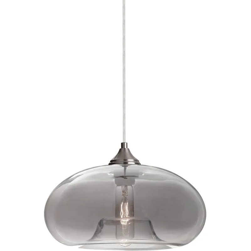 Bana 1 Light Satin Nickel Cord Pendant Ceiling Light in Smoke Glass