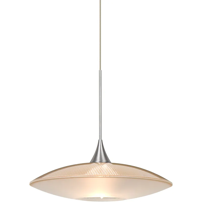 Spazio LED Satin Nickel Cord Pendant Ceiling Light in Frost Glass