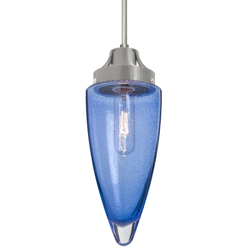 Sulu 1 Light Satin Nickel Pendant Ceiling Light in Blue Bubble Glass