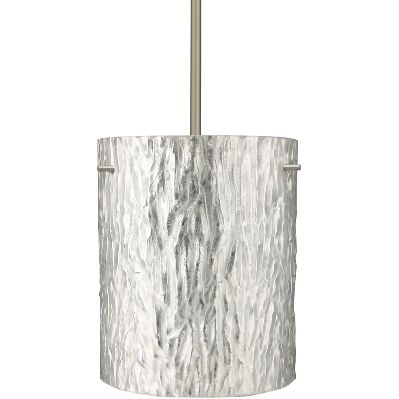 Tamburo 8 1 Light Satin Nickel Stem Pendant Ceiling Light in Incandescent, Stone Silver Foil Glass
