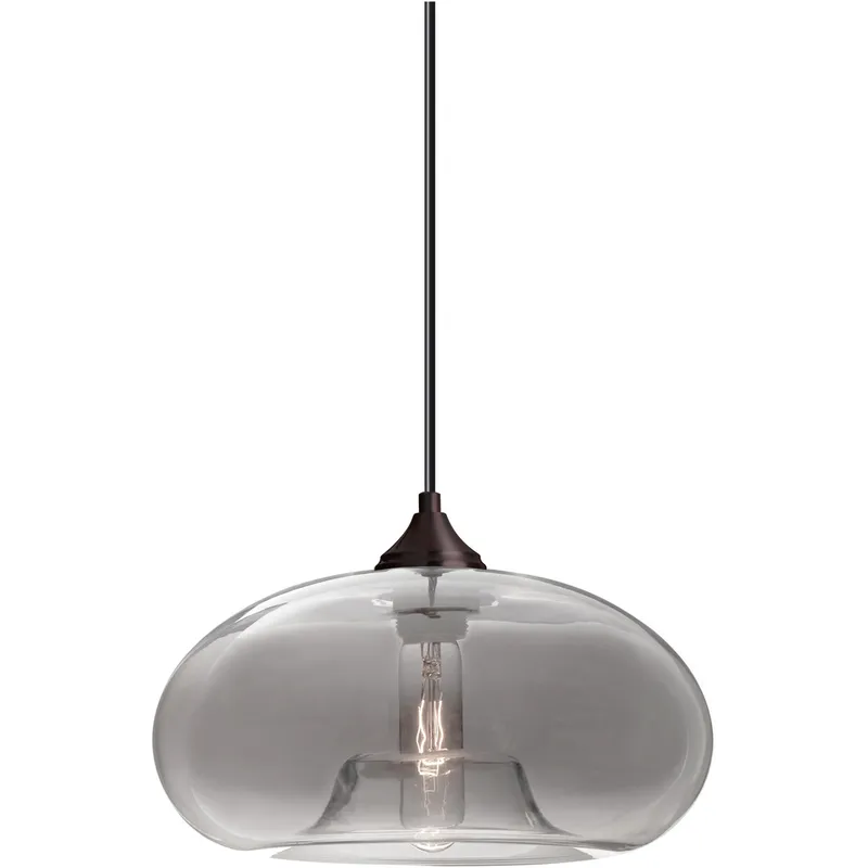 Bana 1 Light Bronze Cord Pendant Ceiling Light in Smoke Glass