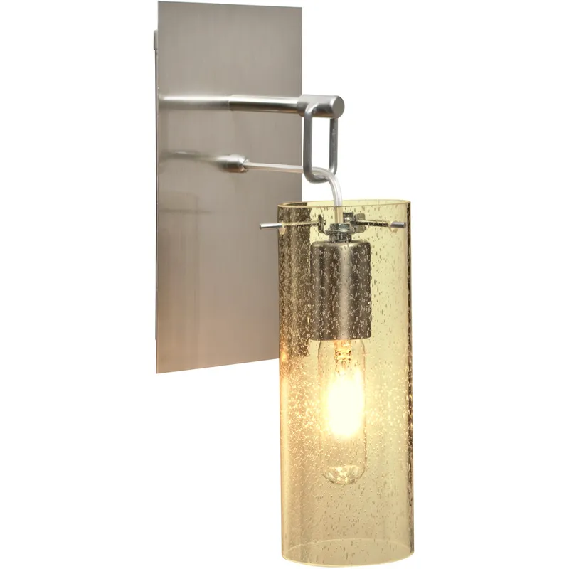 Juni 10 1 Light Satin Nickel Wall Pendant Ceiling Light in Gold Bubble Glass