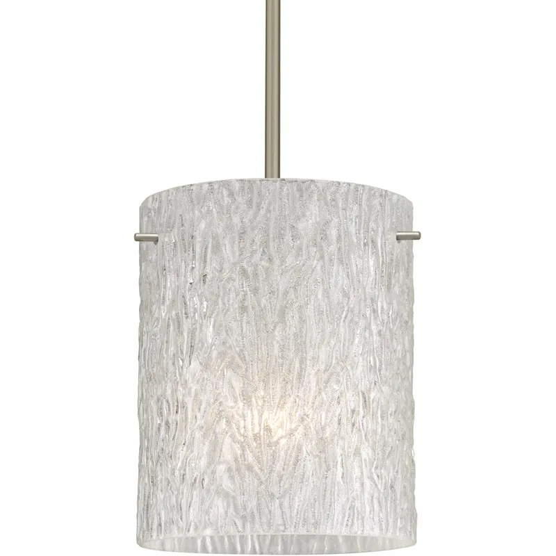 Tamburo 8 LED Satin Nickel Stem Pendant Ceiling Light in Glitter Stone Glass