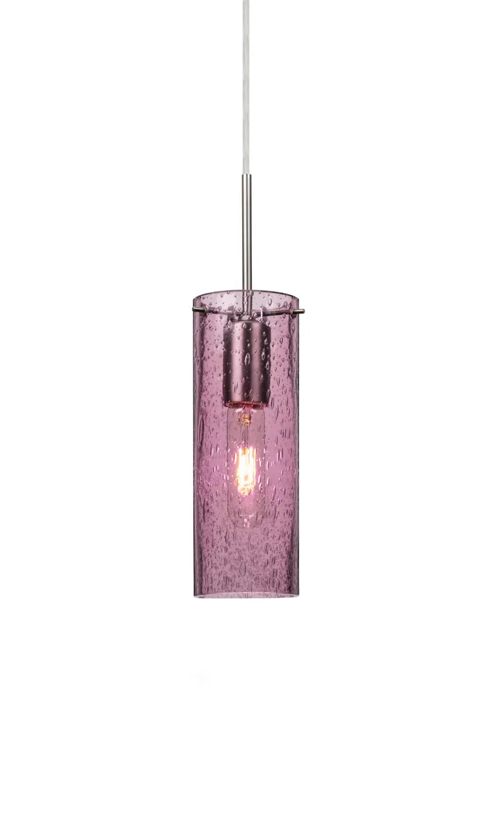 Juni 10 1 Light Satin Nickel Pendant Ceiling Light in Plum Bubble Glass