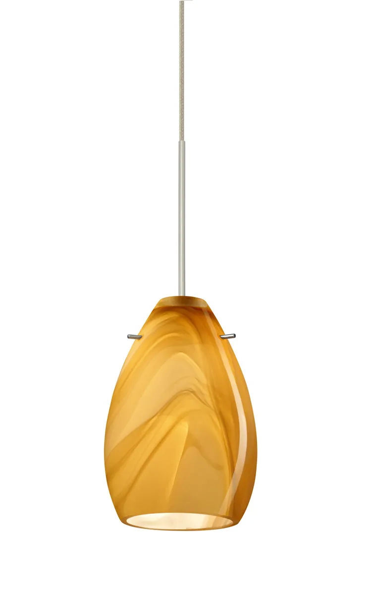 Pera 1 Light Satin Nickel Pendant Ceiling Light in Honey Glass, Incandescent