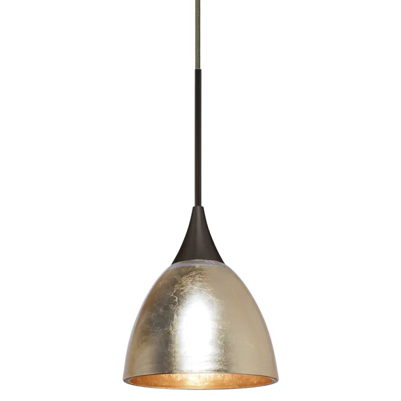 Divi LED Bronze Cord Pendant Ceiling Light in Gold Foil Glass