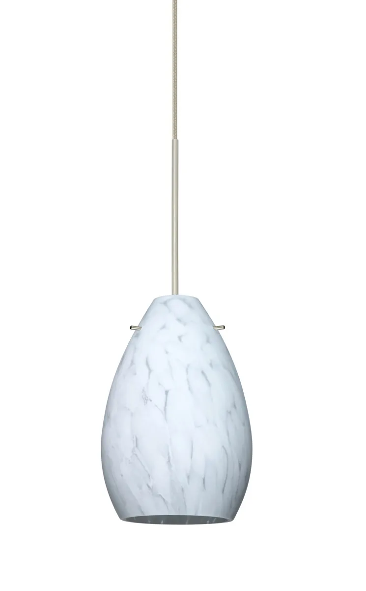 Pera 1 Light Satin Nickel Pendant Ceiling Light in Carrera Glass, Incandescent