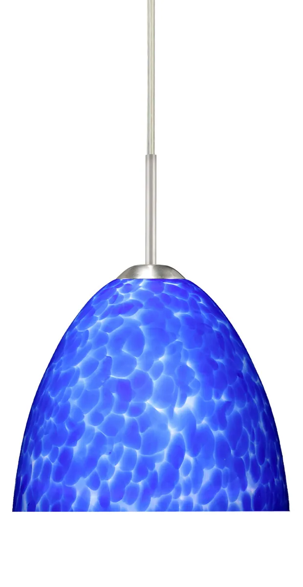 Sasha Ii LED Satin Nickel Pendant Ceiling Light in Blue Cloud Glass