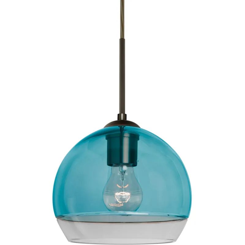 Ally 1 Light Bronze Pendant Ceiling Light in Coral Blue With Clear Glass