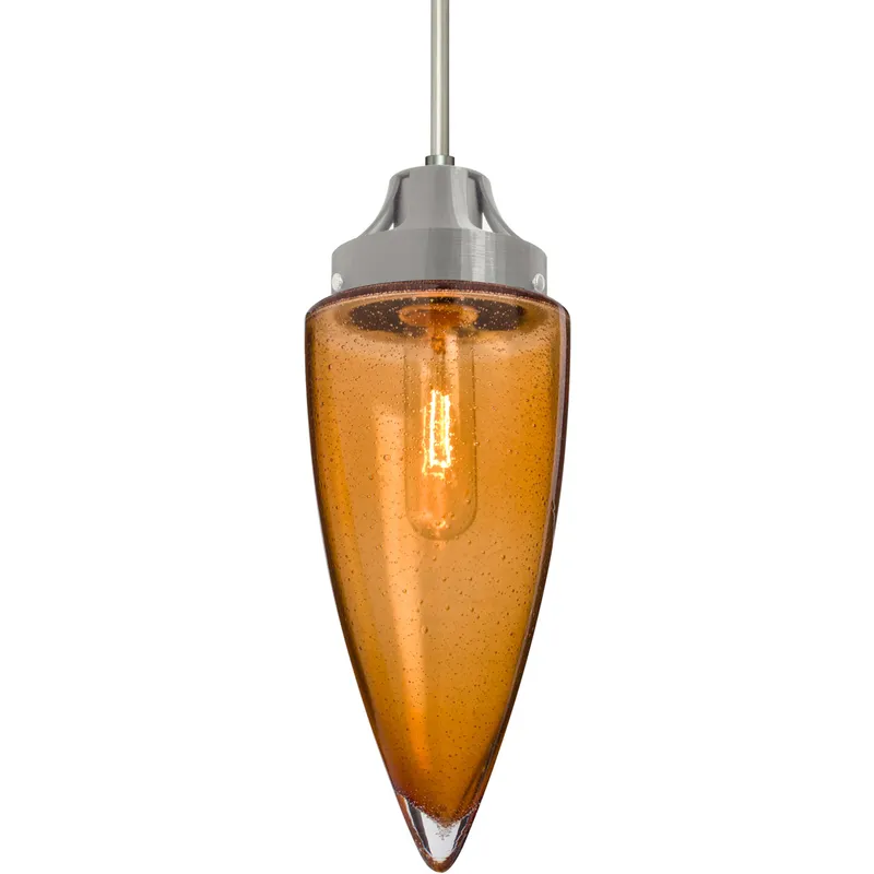 Sulu 1 Light Satin Nickel Pendant Ceiling Light in Amber Bubble Glass