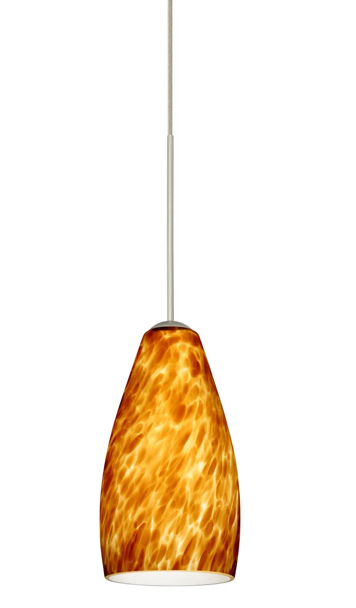 Karli 1 Light Satin Nickel Pendant Ceiling Light in Amber Cloud Glass, Halogen