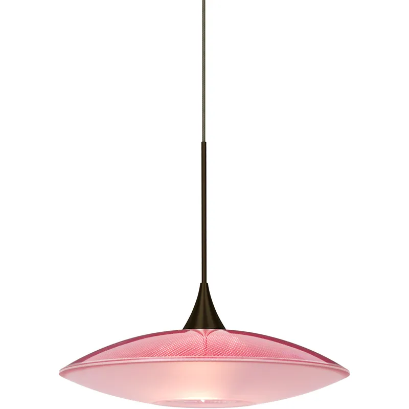 Spazio LED Bronze Cord Pendant Ceiling Light in Red/Frost Spazio Glass