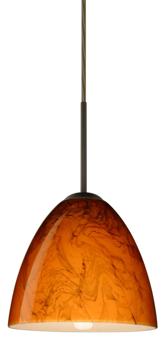 Vila 1 Light Bronze Pendant Ceiling Light in Incandescent, Habanero Glass