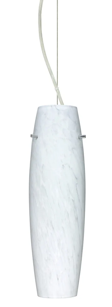 Suzi 1 Light Satin Nickel Pendant Ceiling Light in Carrera Glass, Incandescent