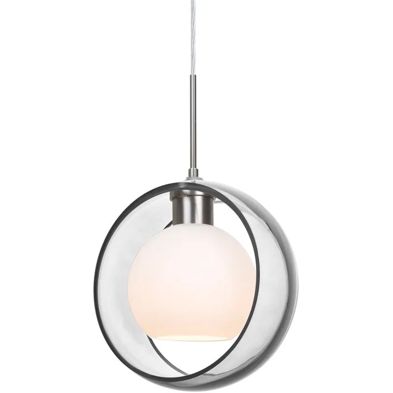Mana LED Satin Nickel Cord Pendant Ceiling Light in Clear/Opal Glass