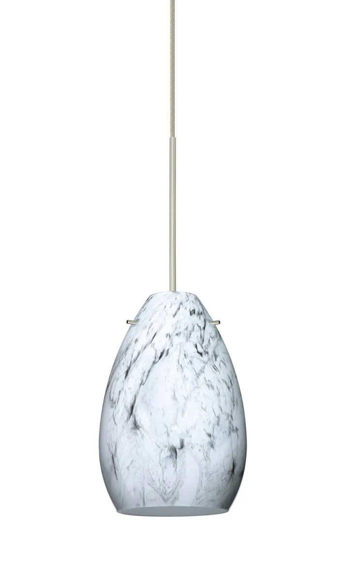Pera 6 LED Satin Nickel Pendant Ceiling Light in Marble Grigio Glass