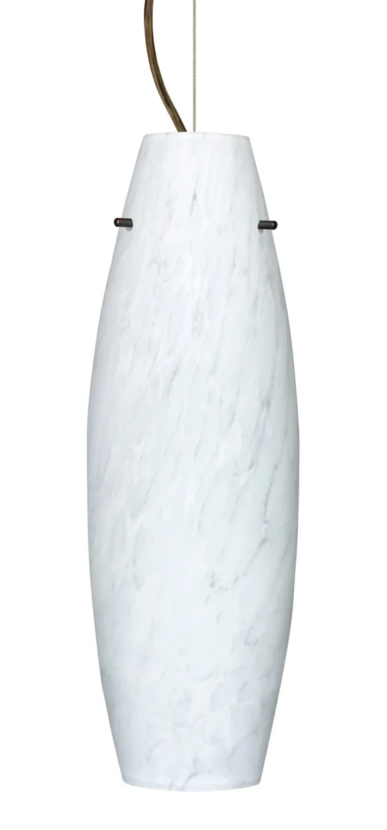 Tara 1 Light Bronze Pendant Ceiling Light in Incandescent, Carrera Glass