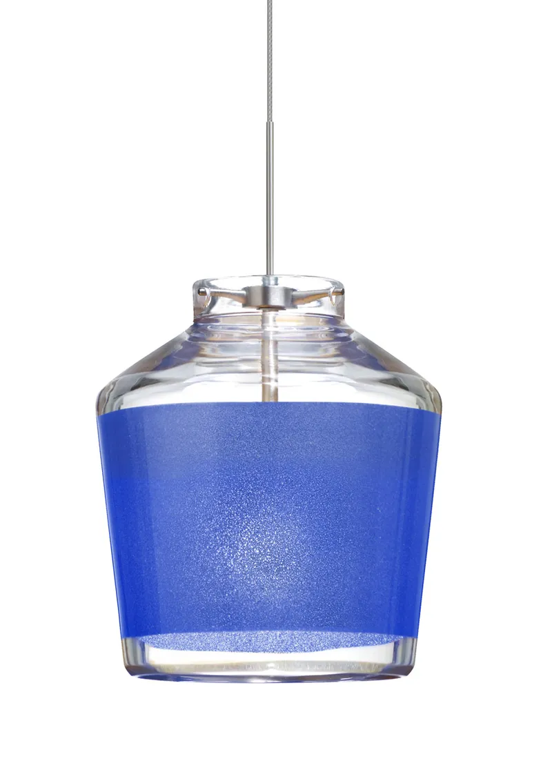 Pica 6 1 Light Satin Nickel Pendant Ceiling Light in Halogen, Blue Sand Glass