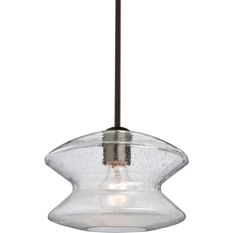Zen 1 Light Bronze Pendant Ceiling Light in Clear Bubble Glass