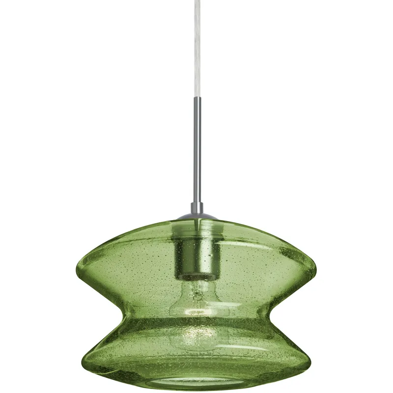 Zen 1 Light Satin Nickel Pendant Ceiling Light in Moss Bubble Glass