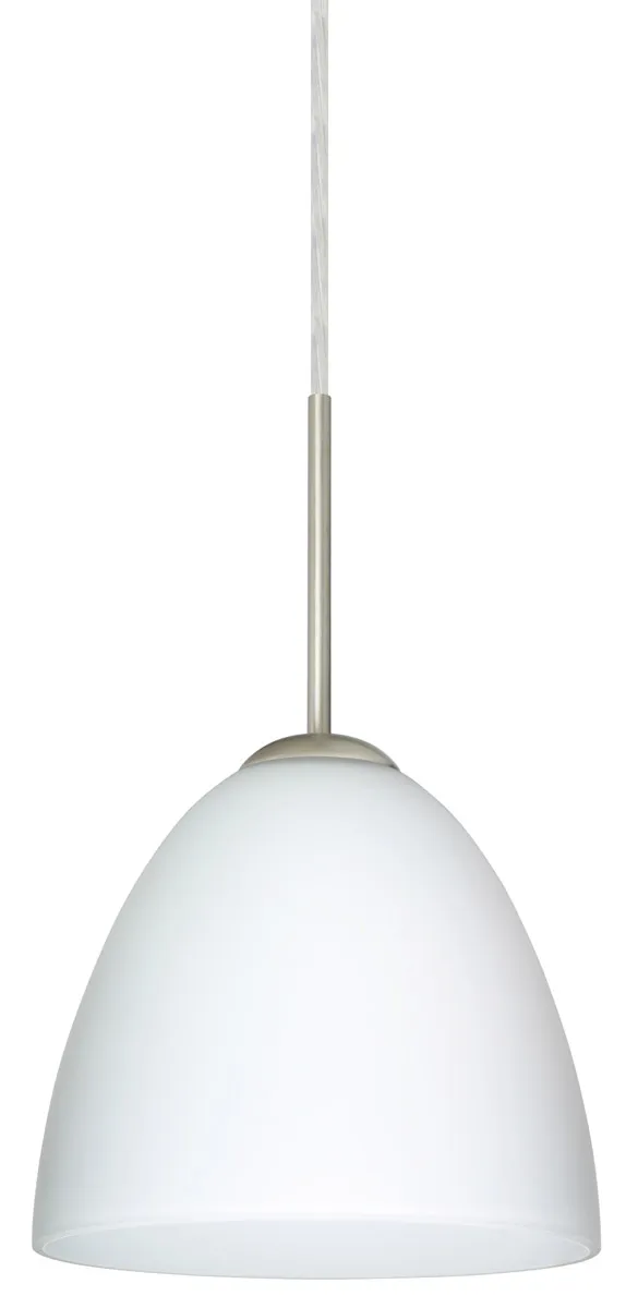 Vila 1 Light Satin Nickel Pendant Ceiling Light in Incandescent, Opal Matte Glass