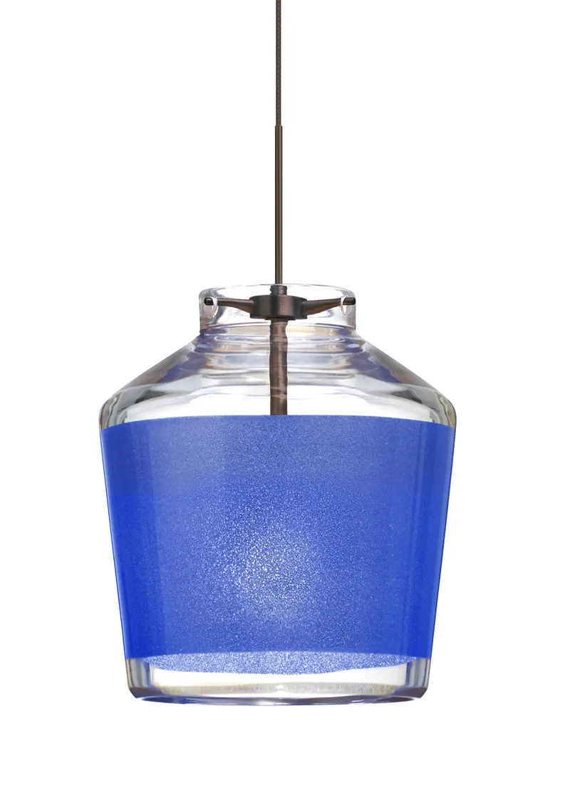 Pica 6 LED Bronze Pendant Ceiling Light in Blue Sand Glass