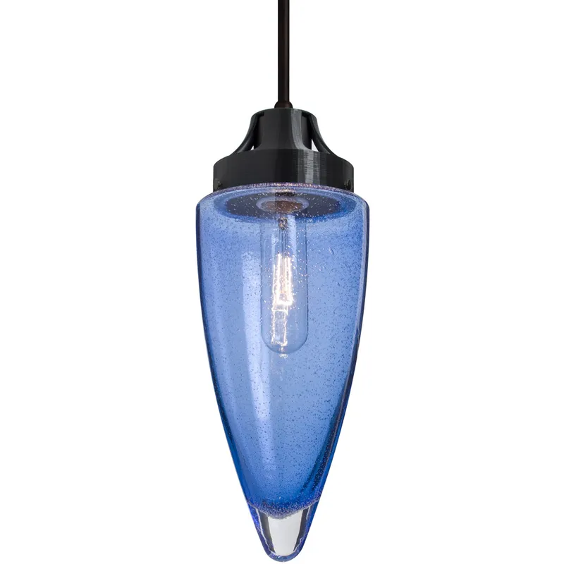 Sulu 1 Light Black Pendant Ceiling Light in Blue Bubble Glass