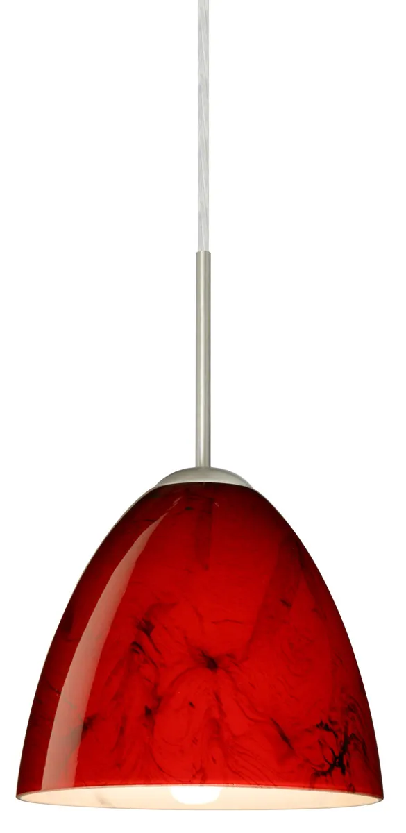 Vila 1 Light Satin Nickel Pendant Ceiling Light in Incandescent, Magma Glass