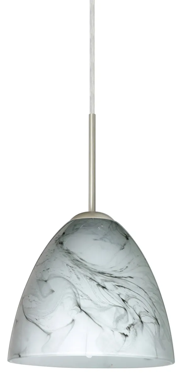 Vila 1 Light Satin Nickel Pendant Ceiling Light in Incandescent, Marble Grigio Glass