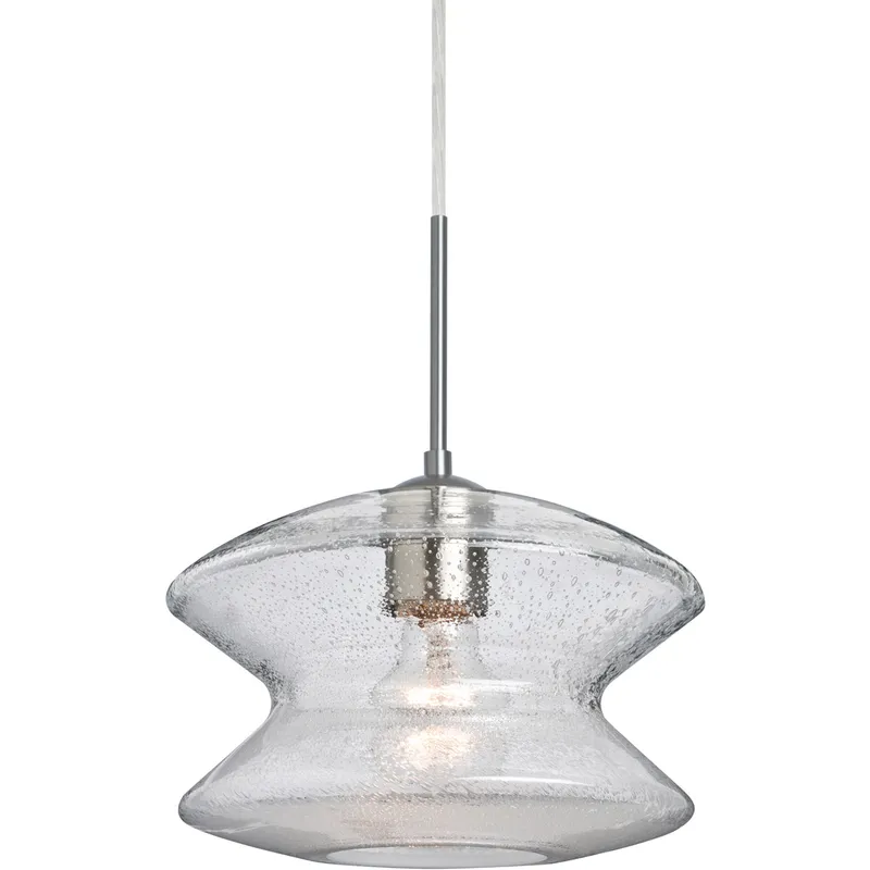 Zen 1 Light Satin Nickel Pendant Ceiling Light in Clear Bubble Glass