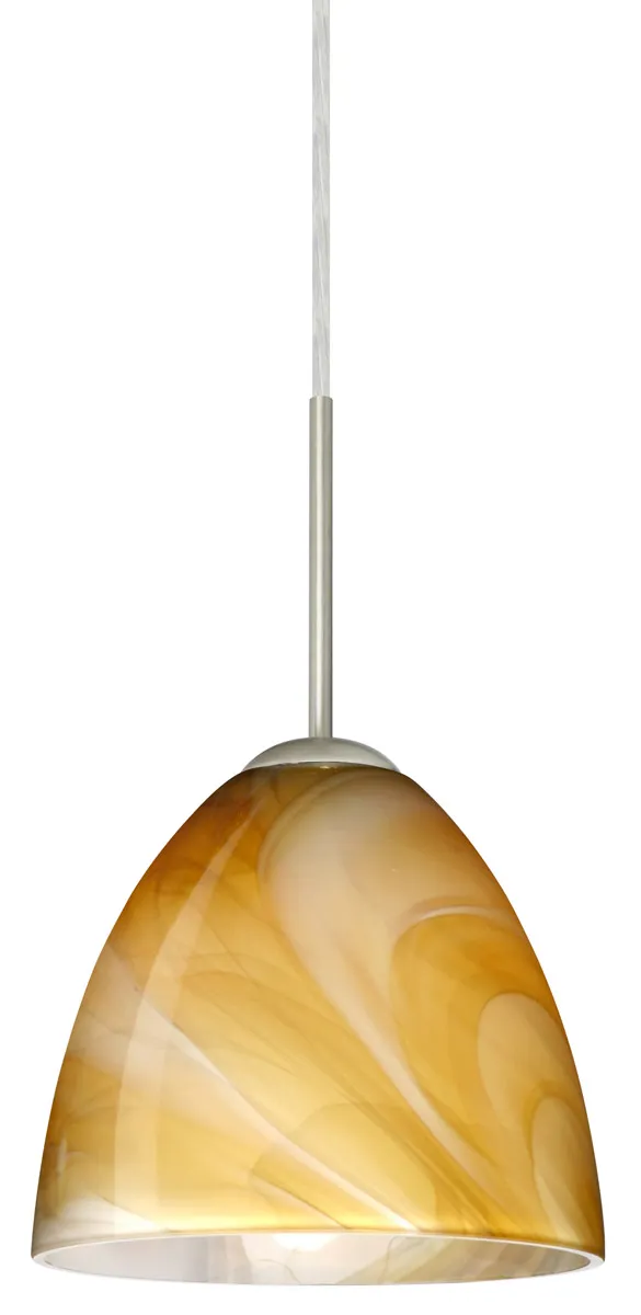 Vila 1 Light Satin Nickel Pendant Ceiling Light in Incandescent, Honey Glass