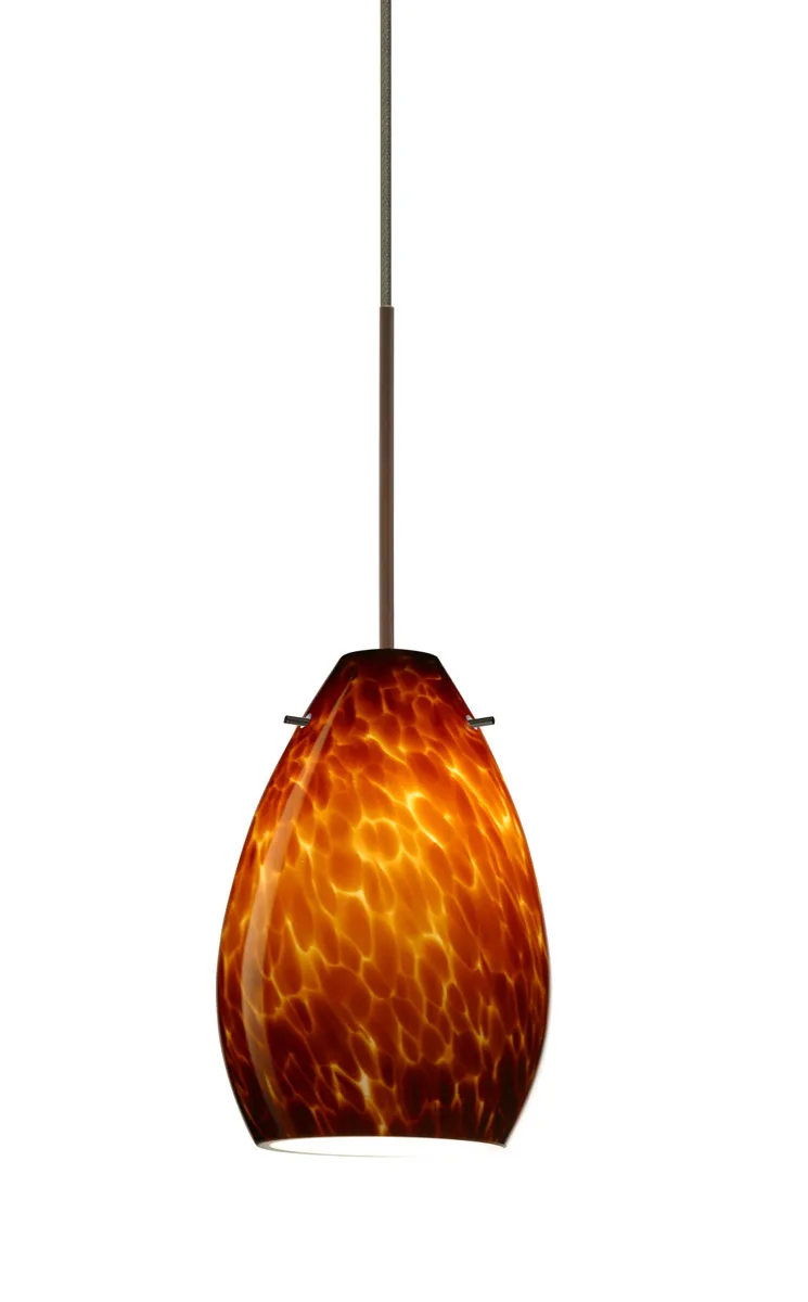 Pera 6 1 Light Bronze Pendant Ceiling Light in Incandescent, Amber Cloud Glass
