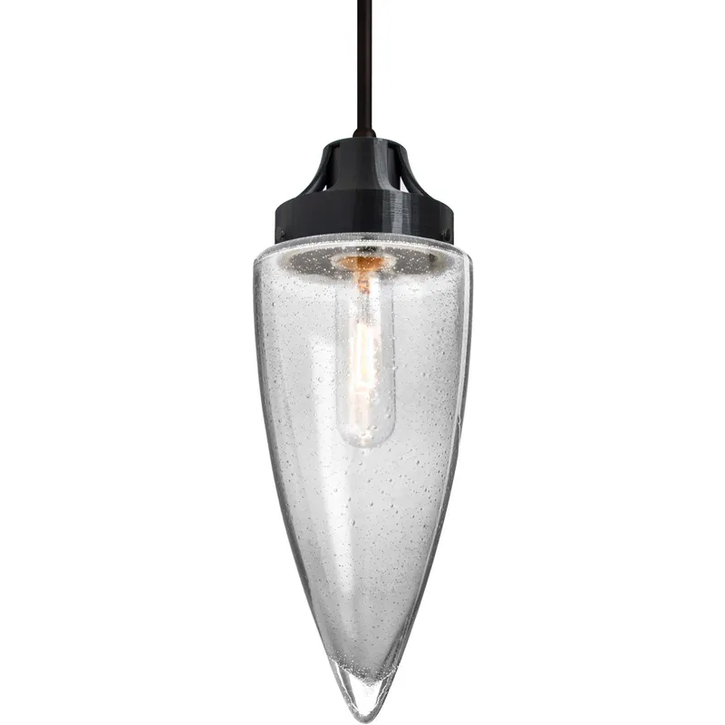 Sulu 1 Light Black Pendant Ceiling Light in Clear Bubble Glass