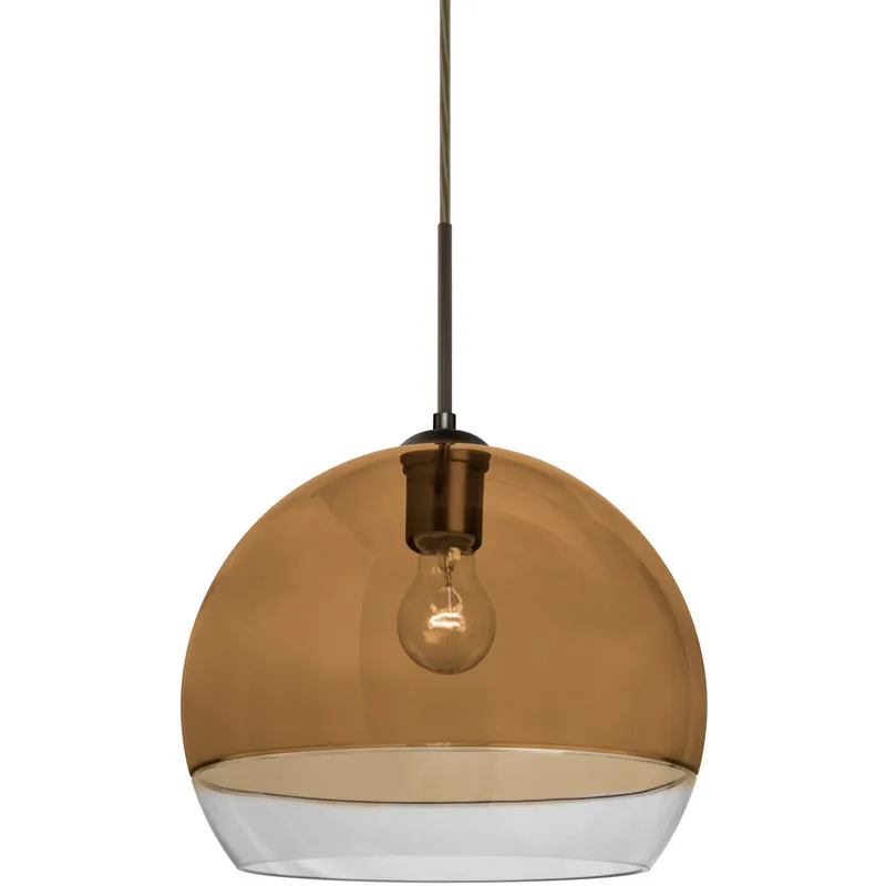 Ally 1 Light Bronze Pendant Ceiling Light in Amber and Clear Glass