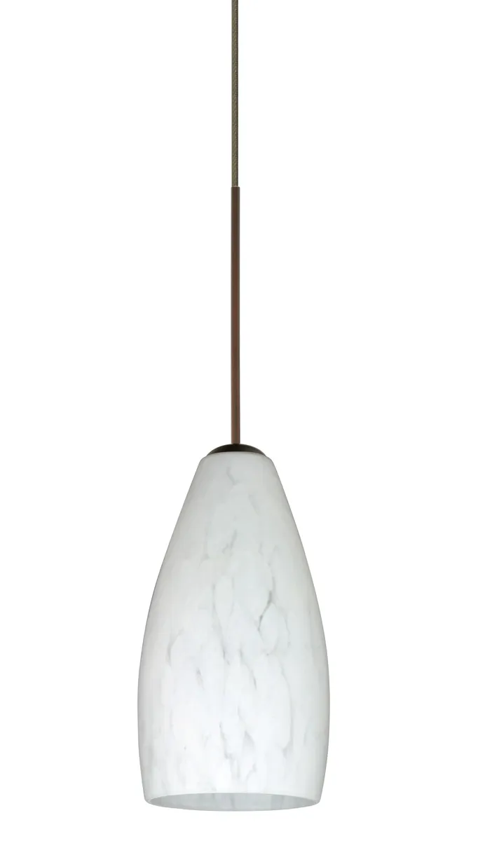 Karli 1 Light Bronze Pendant Ceiling Light in Incandescent, Carrera Glass