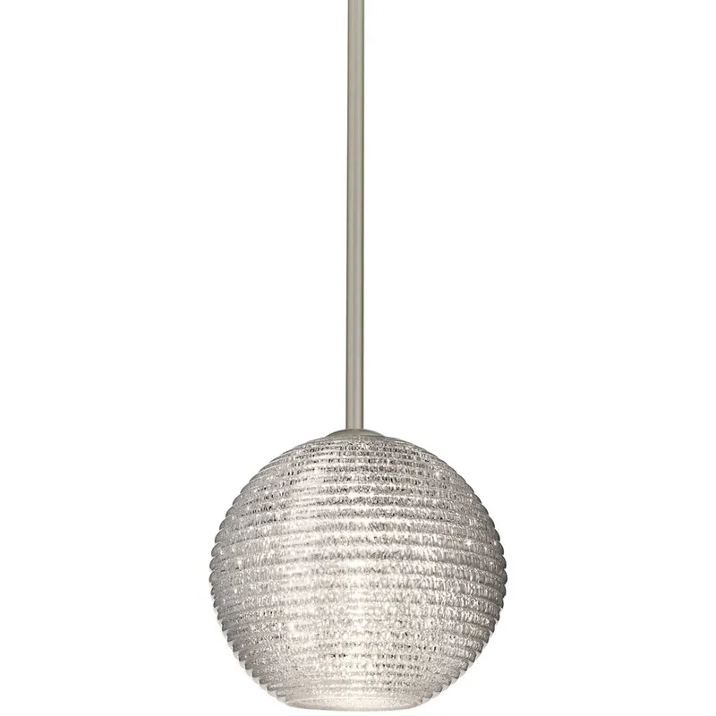 Kristall 8 LED Satin Nickel Stem Pendant Ceiling Light in Glitter Glass
